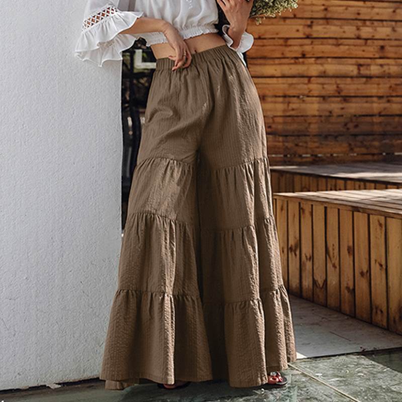 best Vintage Women's Wide Leg Trousers ZANZEA 2023 Solid Pants Casual Elastic Waist Long Pantalon Palazzo Female Turnip 0 shop online at M2K Trends for