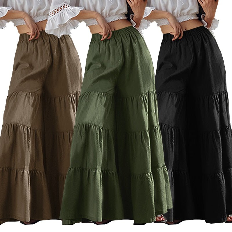 best Vintage Women's Wide Leg Trousers ZANZEA 2023 Solid Pants Casual Elastic Waist Long Pantalon Palazzo Female Turnip 0 shop online at M2K Trends for