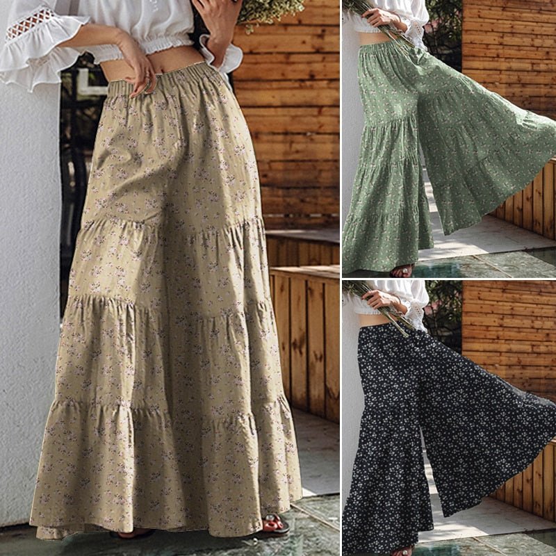 best Vintage Women's Wide Leg Trousers ZANZEA 2023 Solid Pants Casual Elastic Waist Long Pantalon Palazzo Female Turnip 0 shop online at M2K Trends for