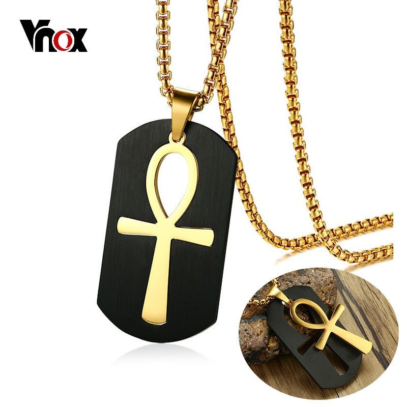best Vnox Removable Ankh Cross Necklace for Men Gold Color Stainless Steel Cut Out Crux Ansata Key To Life Egypt Pendant Box Chain 0 shop online at M2K Trends for