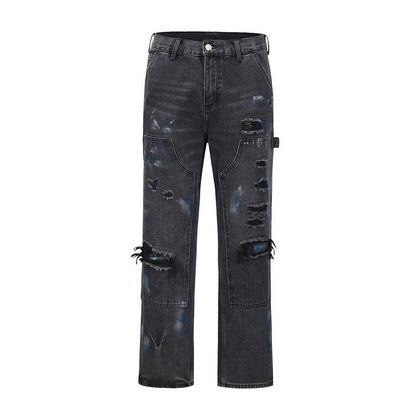 best Washed Ink Splattered Ripped Black Zip-Up Jeans 0 shop online at M2K Trends for