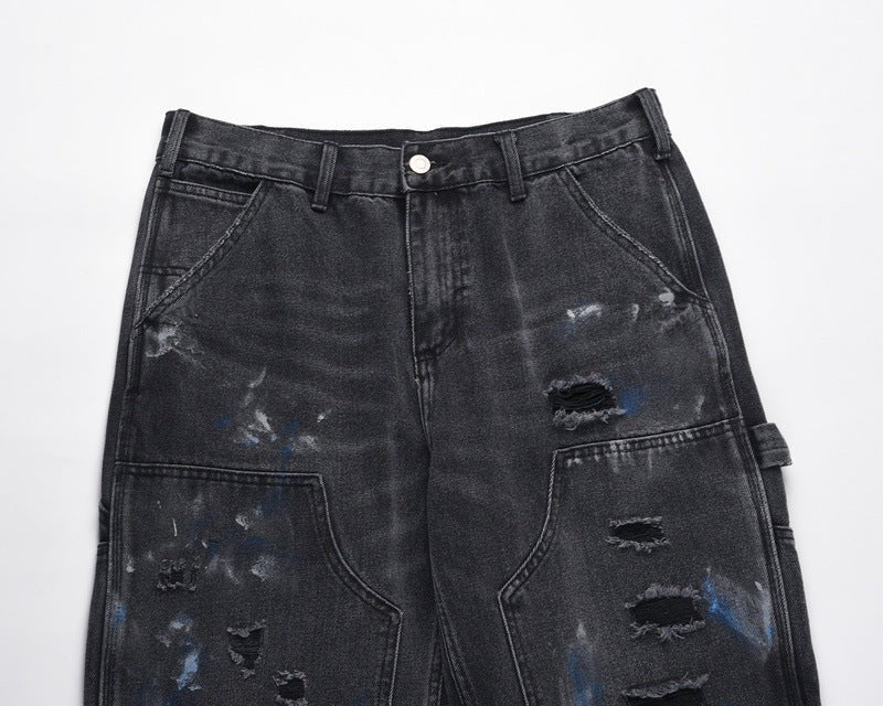 best Washed Ink Splattered Ripped Black Zip-Up Jeans 0 shop online at M2K Trends for