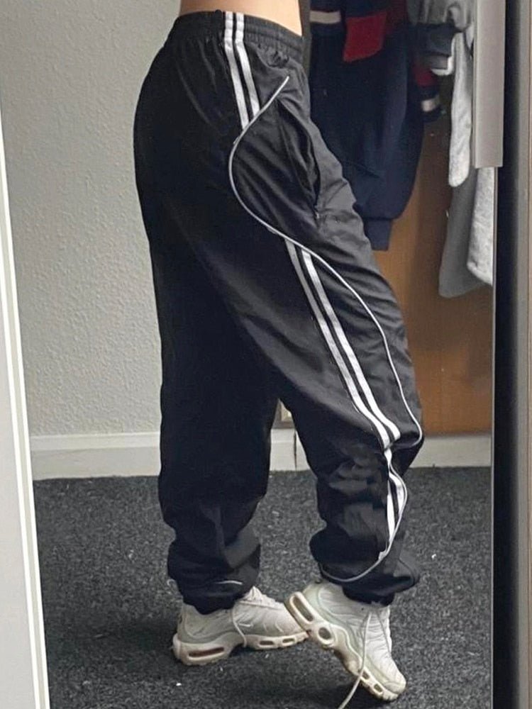 best Weekeep Black Sweatpants Elastic Low Waist Straight Sports Jogging Capris Korean Fashion Streetwear Casual Pants for Women Basic 0 shop online at M2K Trends for