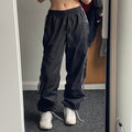 best Weekeep Black Sweatpants Elastic Low Waist Straight Sports Jogging Capris Korean Fashion Streetwear Casual Pants for Women Basic 0 shop online at M2K Trends for