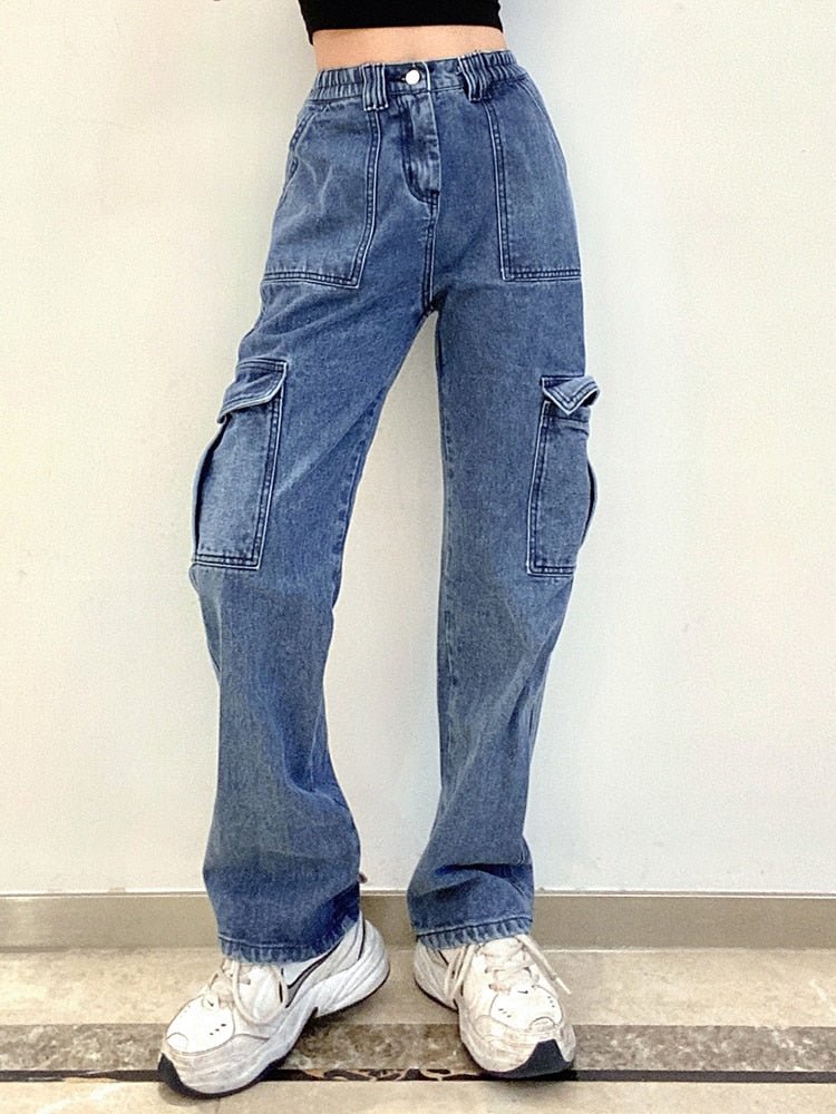 best Weekeep Pockets Patchwork Baggy Jeans Fashion Streetwear 100% Cotton Women Denim Trouser Loose Cargo Pants Korean Jeans Harajuku 0 shop online at M2K Trends for