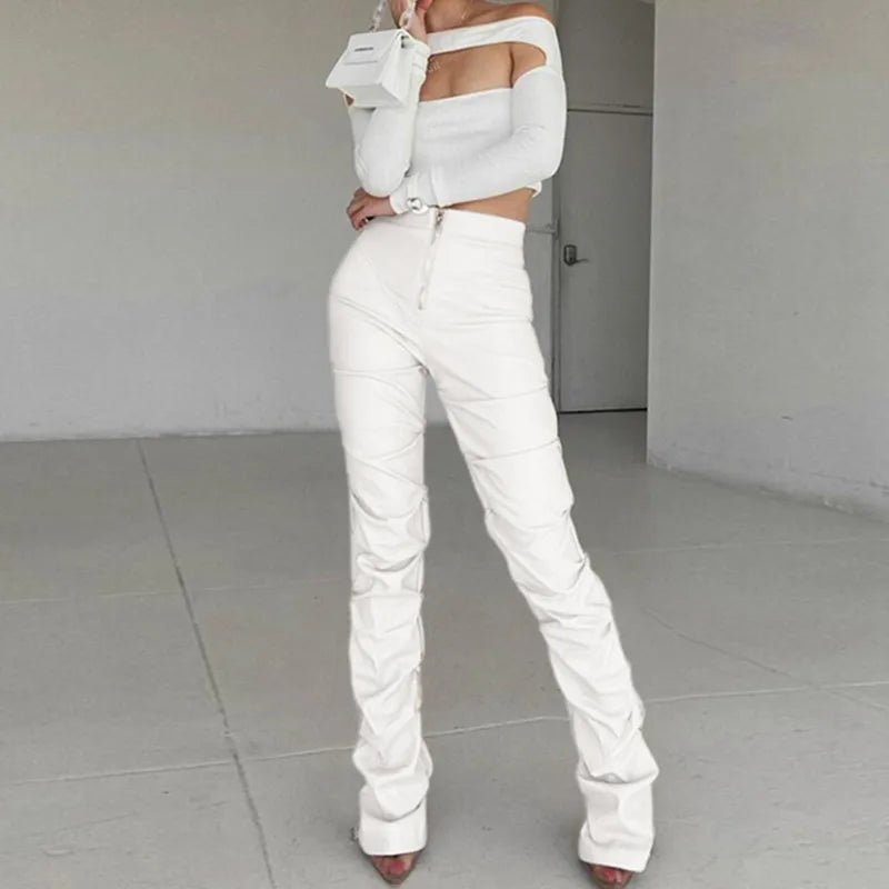 best Weird Puss Faux Leather Pants Cyber Y2K Vintage Stacked Zipper Side Slit Drawstring Pencil Pants Trend Streetwear Slim Outfits shop online at M2K Trends for