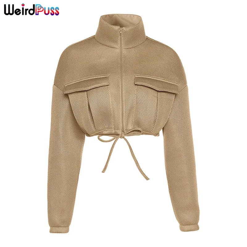 best Weird Puss Y2K Winter Women Bubble Puffer Warm Jacket Drawstring Thick Streetwear Short Coats Turtleneck Zipper Pocket Outerwear shop online at M2K Trends for