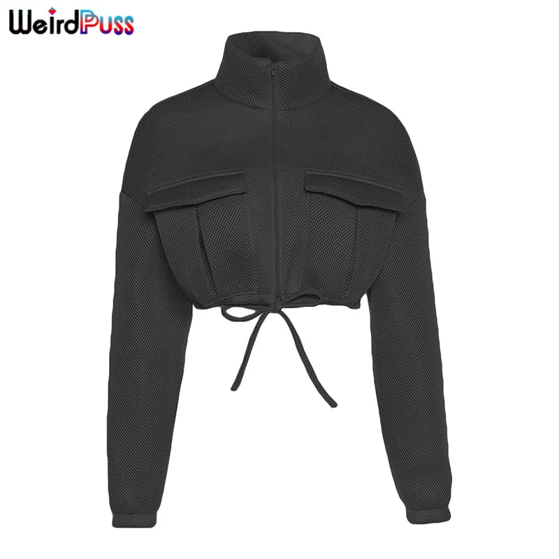 best Weird Puss Y2K Winter Women Bubble Puffer Warm Jacket Drawstring Thick Streetwear Short Coats Turtleneck Zipper Pocket Outerwear shop online at M2K Trends for