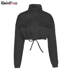 best Weird Puss Y2K Winter Women Bubble Puffer Warm Jacket Drawstring Thick Streetwear Short Coats Turtleneck Zipper Pocket Outerwear shop online at M2K Trends for