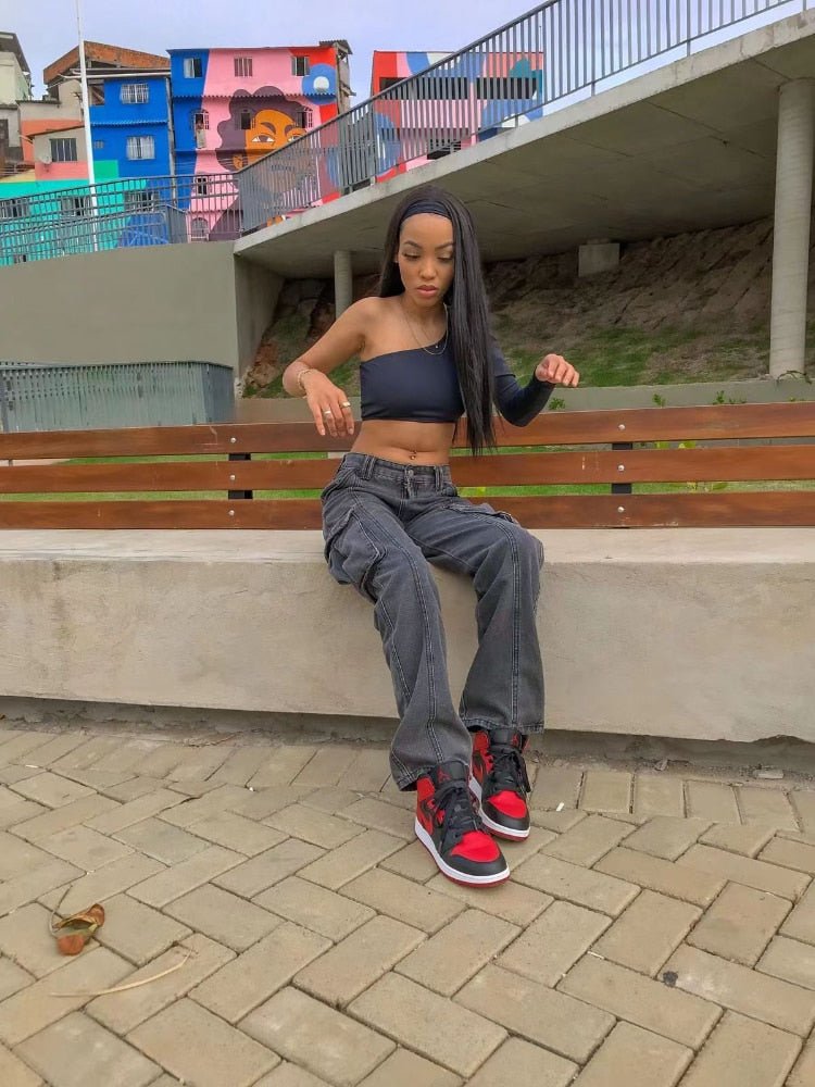 best WeiYao Women Cargo Trousers Straight Cargo Jeans Pants High Waist Vintage Pantalon Streetwear Femme Mujer Multi Pocket 2022 0 shop online at M2K Trends for