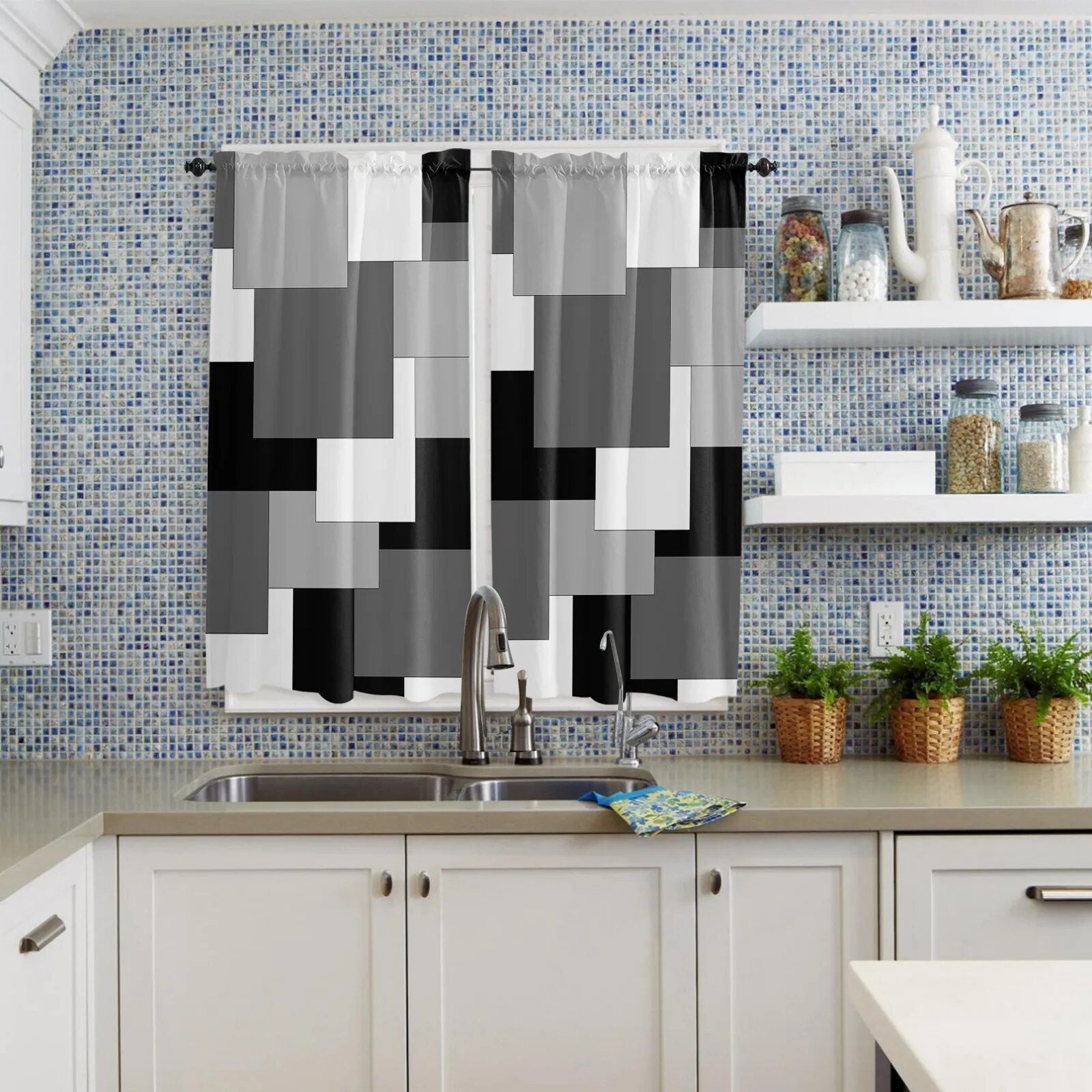 best White Black Grey Patch Abstract Art Curtain Home Decoration Living Room Short Curtains Window Treatments For Kitchen Bedroom shop online at M2K Trends for