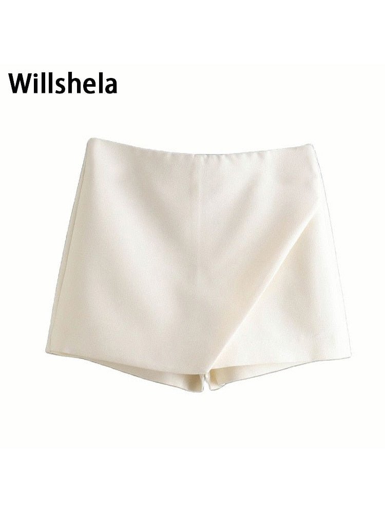 best Willshela Women Fashion Asymmetrical Shorts Skirts High Waist Back Pockets Side Zipper Vintage Female Skort Solid 0 shop online at M2K Trends for