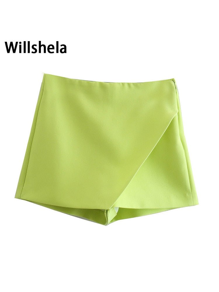 best Willshela Women Fashion Asymmetrical Shorts Skirts High Waist Back Pockets Side Zipper Vintage Female Skort Solid 0 shop online at M2K Trends for