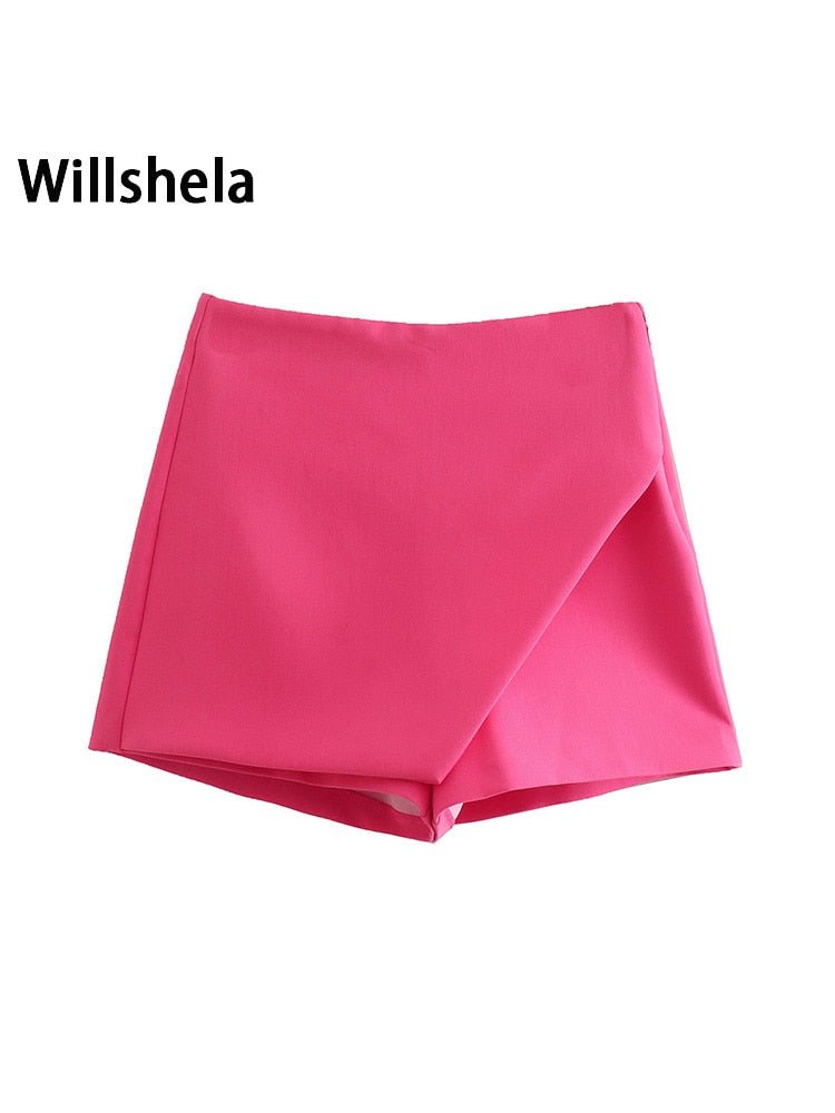 best Willshela Women Fashion Asymmetrical Shorts Skirts High Waist Back Pockets Side Zipper Vintage Female Skort Solid 0 shop online at M2K Trends for