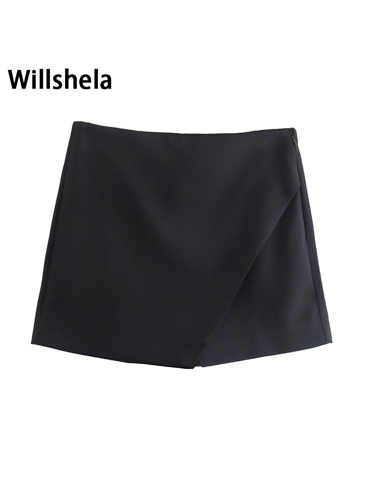best Willshela Women Fashion Asymmetrical Shorts Skirts High Waist Back Pockets Side Zipper Vintage Female Skort Solid 0 shop online at M2K Trends for
