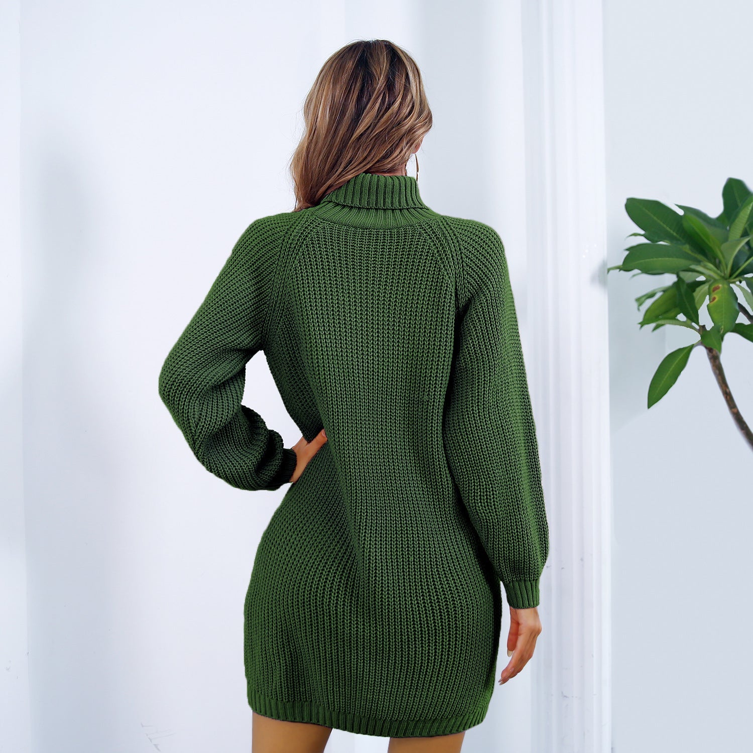 best Winter 2024 Turtleneck Long Sweater Dress With Button Design Leisure Clinch Long Sleeve Base Sweater Women dress shop online at M2K Trends for Dress