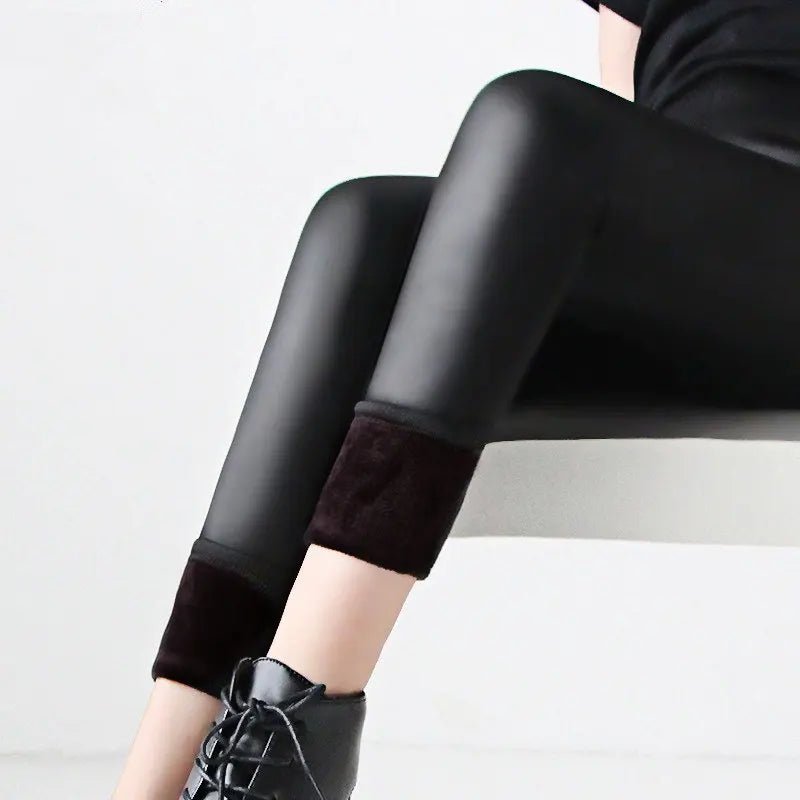 best Winter Warm 100kg Fat MM Plus Size Women Plus Velvet Solid Color Imitation Leather High Waist Pants Leggings 6XL Femme MZ1097 shop online at M2K Trends for