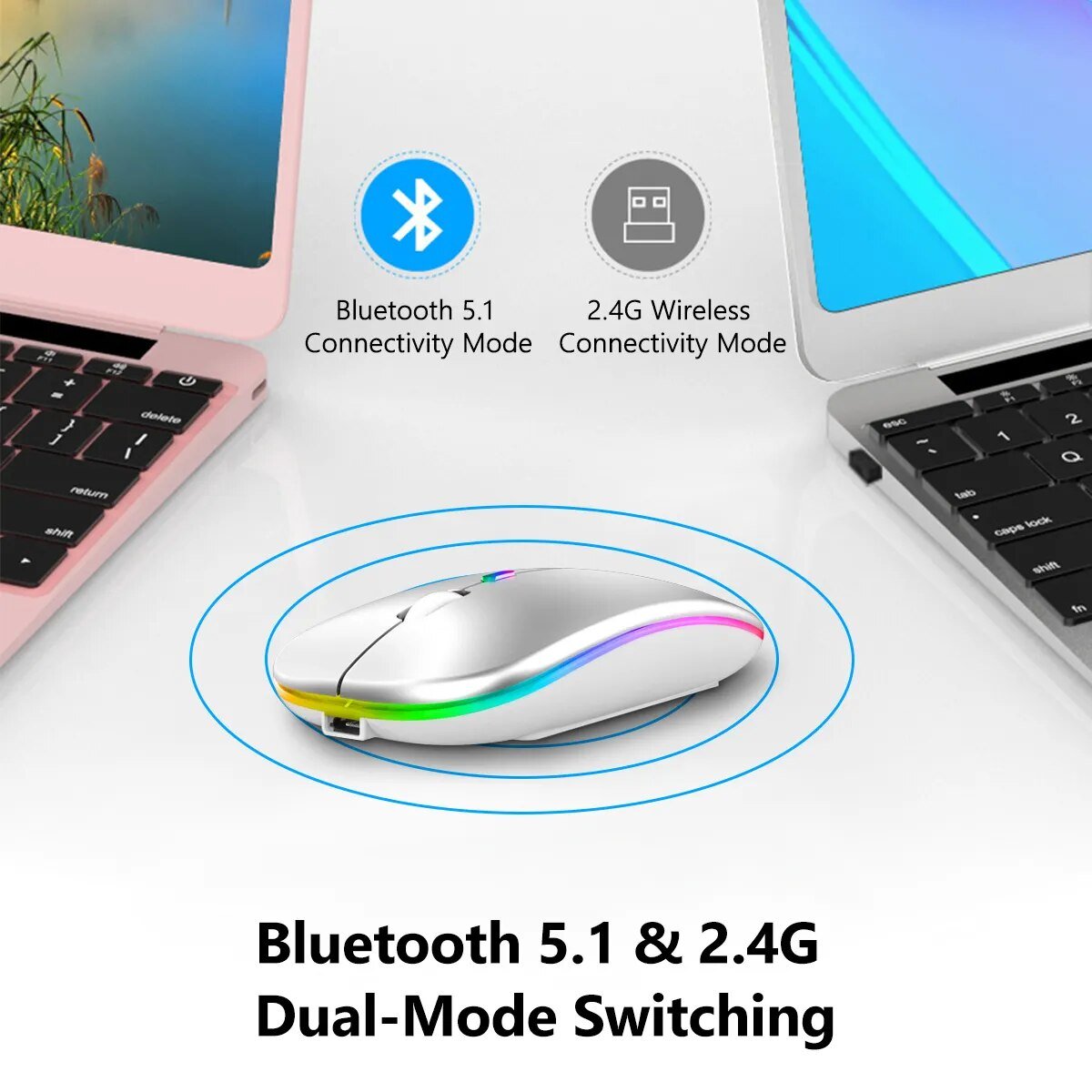 best Wireless Mouse 2.4G Bluetooth Mice for Macbook Samsung Laptop Silent Ergonomic Rechargeable Mice with LED Backlit USB Mice shop online at M2K Trends for