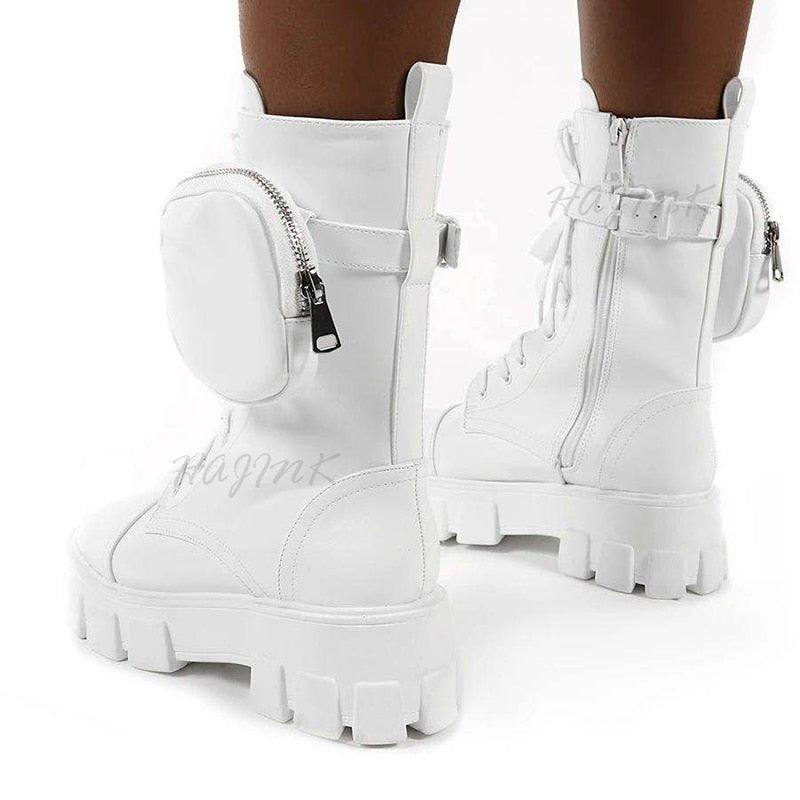 best Women Boots 2020 Fashion Chunky Boots Pocket Platform Boots White Shoes For Women Autumn Winter Boots High Heels Botas Mujer 0 shop online at M2K Trends for