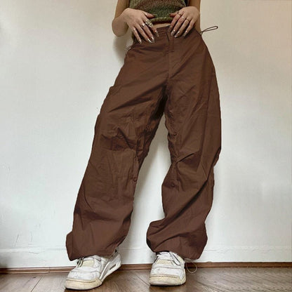 best Women Casual Joggers Tech Pants Oversized Solid Low Waist Drawstring Baggy Trousers Y2K Fashion Wide Leg Cargo Pants Streetwear 0 shop online at M2K Trends for