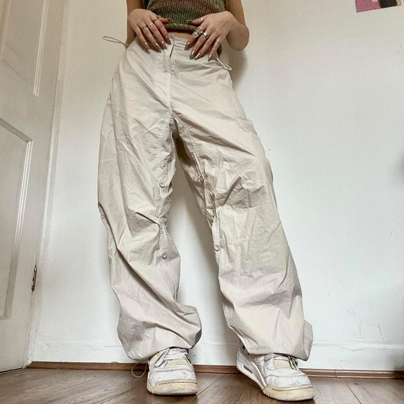 best Women Casual Joggers Tech Pants Oversized Solid Low Waist Drawstring Baggy Trousers Y2K Fashion Wide Leg Cargo Pants Streetwear 0 shop online at M2K Trends for