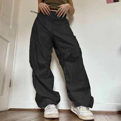 best Women Casual Joggers Tech Pants Oversized Solid Low Waist Drawstring Baggy Trousers Y2K Fashion Wide Leg Cargo Pants Streetwear 0 shop online at M2K Trends for