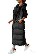 best Women Coat Solid Color Hooded Long Cotton-padded Jacket Waist Waistcoat Casual Fashion Single-breasted Sleeveless Warm Autumn shop online at M2K Trends for
