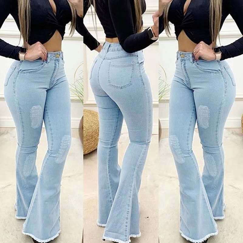 best Women Denim Jeans High Waist Stretch Baggy Pants Ripped Sexy Elegant Woman Wide Leg Flare Pants Jean Femme Trousers Pantalon 0 shop online at M2K Trends for