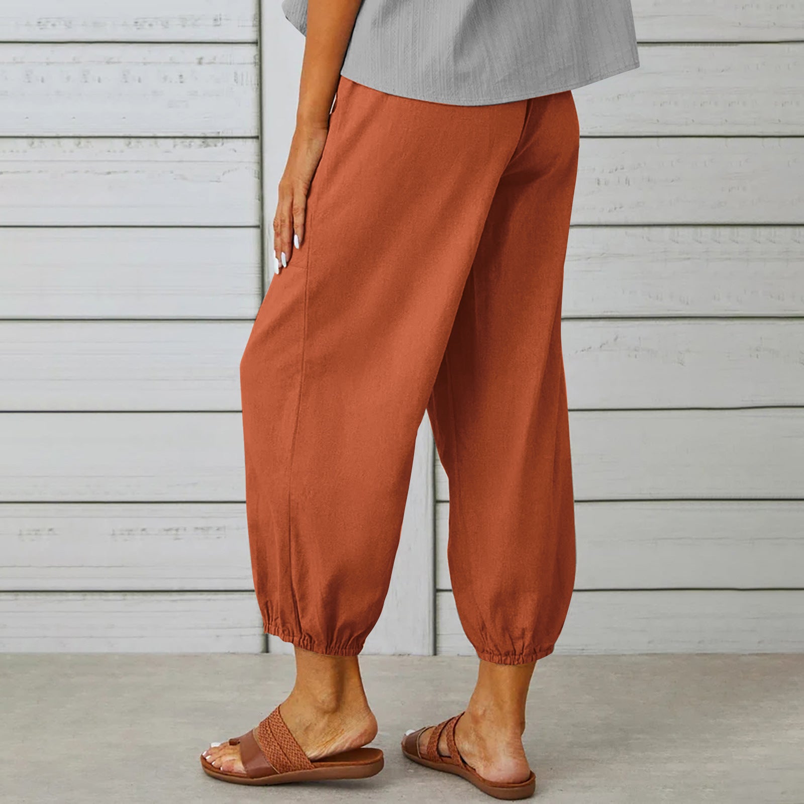 best Women Drawstring Tie Pants Spring Summer Cotton And Linen Trousers With Pockets Button 4 shop online at M2K Trends for