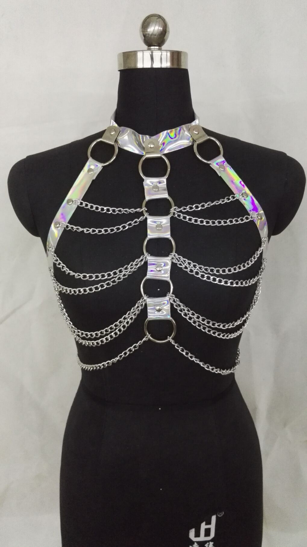 best Women Halter Color Body Harness Bondage Party Chain Belt Festival Rave Costume Clubwear Holographic Belt Pastel Goth Top Clothing shop online at M2K Trends for