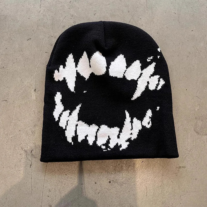 best Women Hat Knitting Beanies Goth Tooth Caps Men Y2k Streetwear Winter Fashion Pullover Kpop Harajuku Vintage Warm Hip Hop Unisex shop online at M2K Trends for