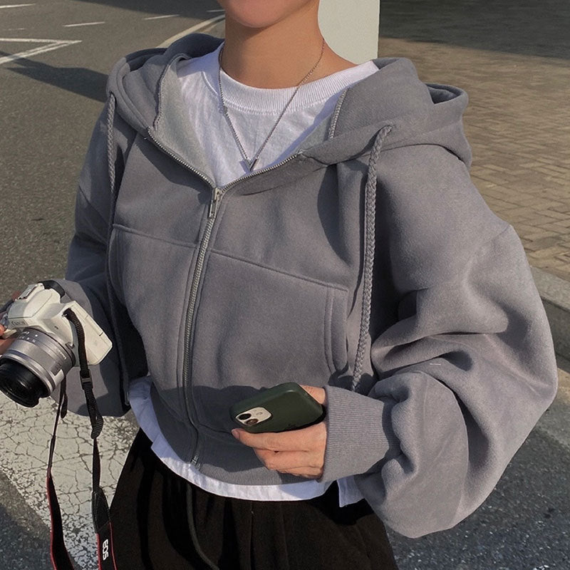 best Women Hoodies 2023 Autumn Retro Solid Color Zip Up Oversized Sweatshirts Harajuku Korean Version Long Sleeve Hooded Jackets Coat 0 shop online at M2K Trends for