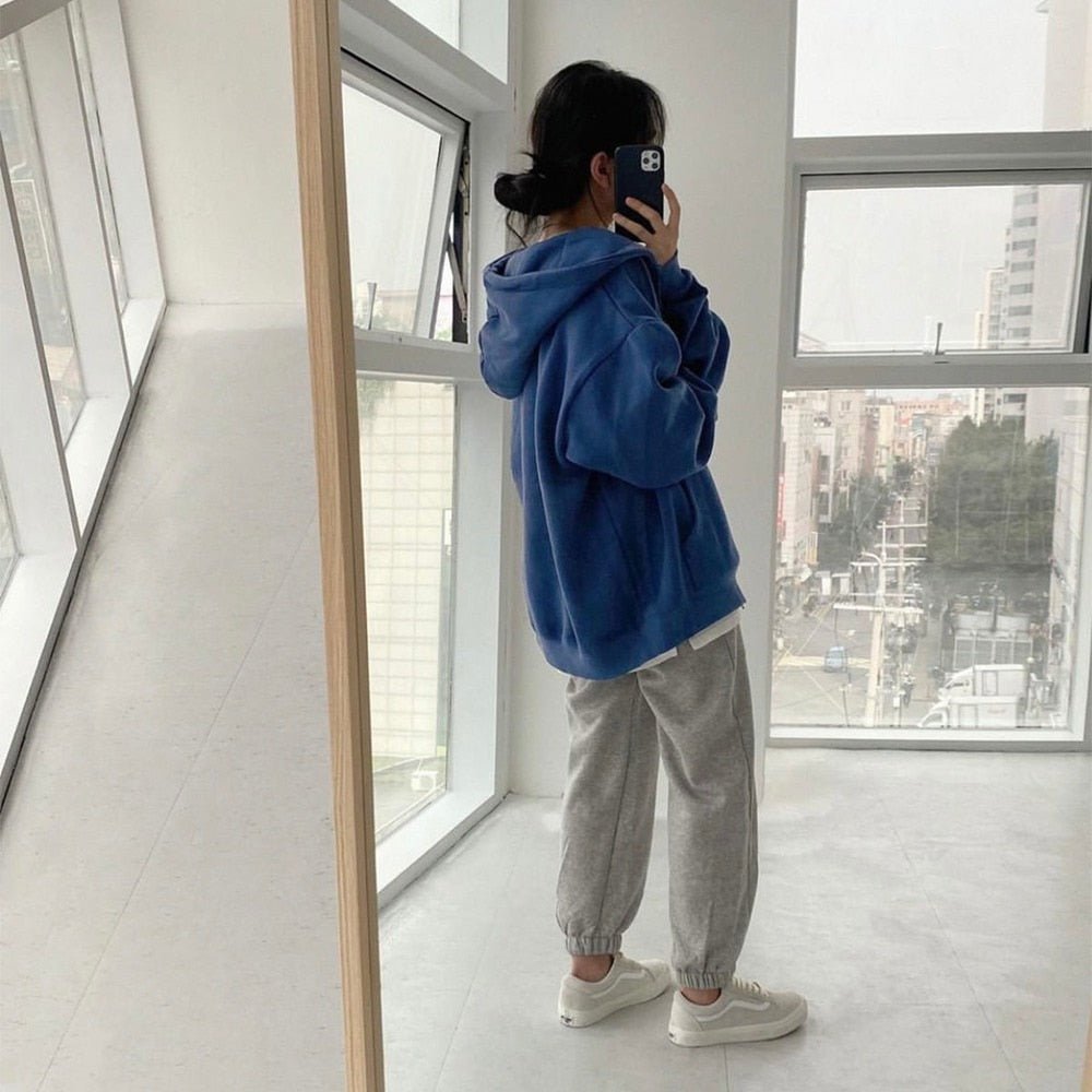 best Women Hoodies Harajuku Korean Version Loose Oversized Sweatshirts Vintage Solid Color Long Sleeve Hooded Sweatshirt Zipper Coats 0 shop online at M2K Trends for