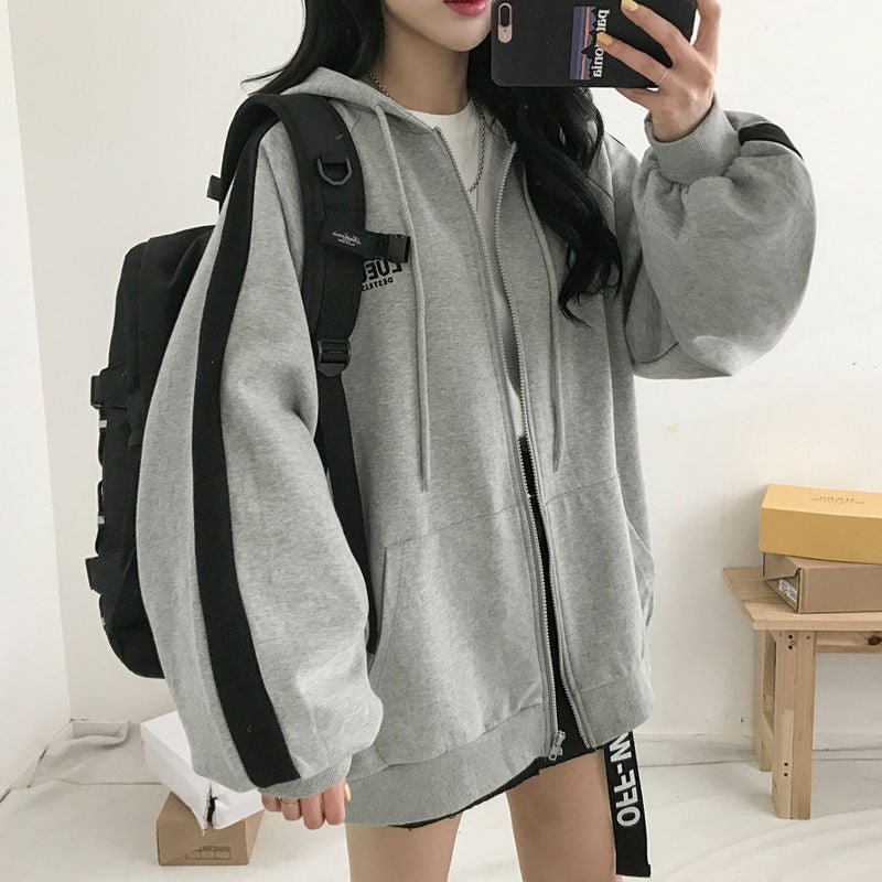 best Women Hoodies Harajuku Korean Version Loose Oversized Sweatshirts Vintage Solid Color Long Sleeve Hooded Sweatshirt Zipper Coats 0 shop online at M2K Trends for