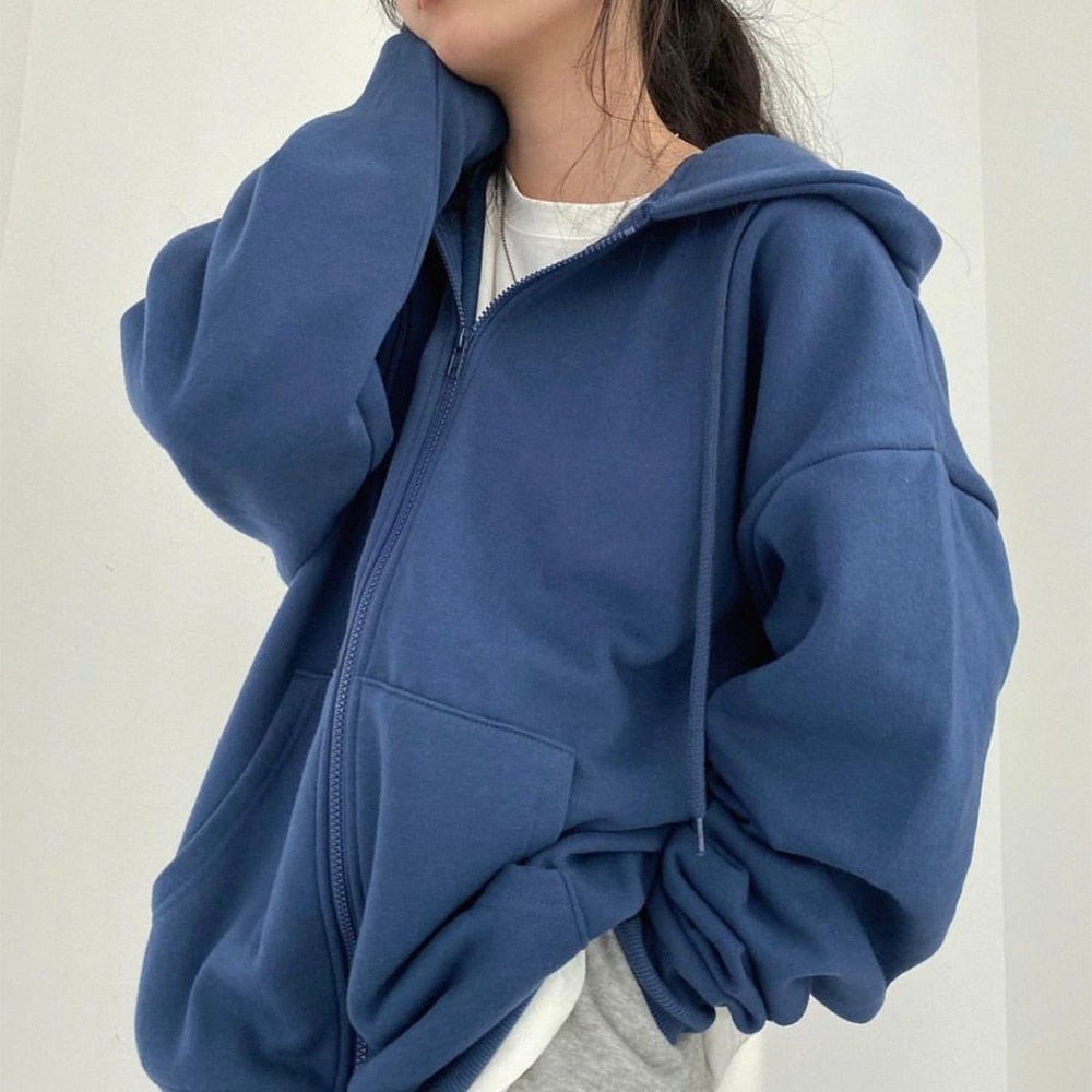 best Women Hoodies Harajuku Korean Version Loose Oversized Sweatshirts Vintage Solid Color Long Sleeve Hooded Sweatshirt Zipper Coats 0 shop online at M2K Trends for