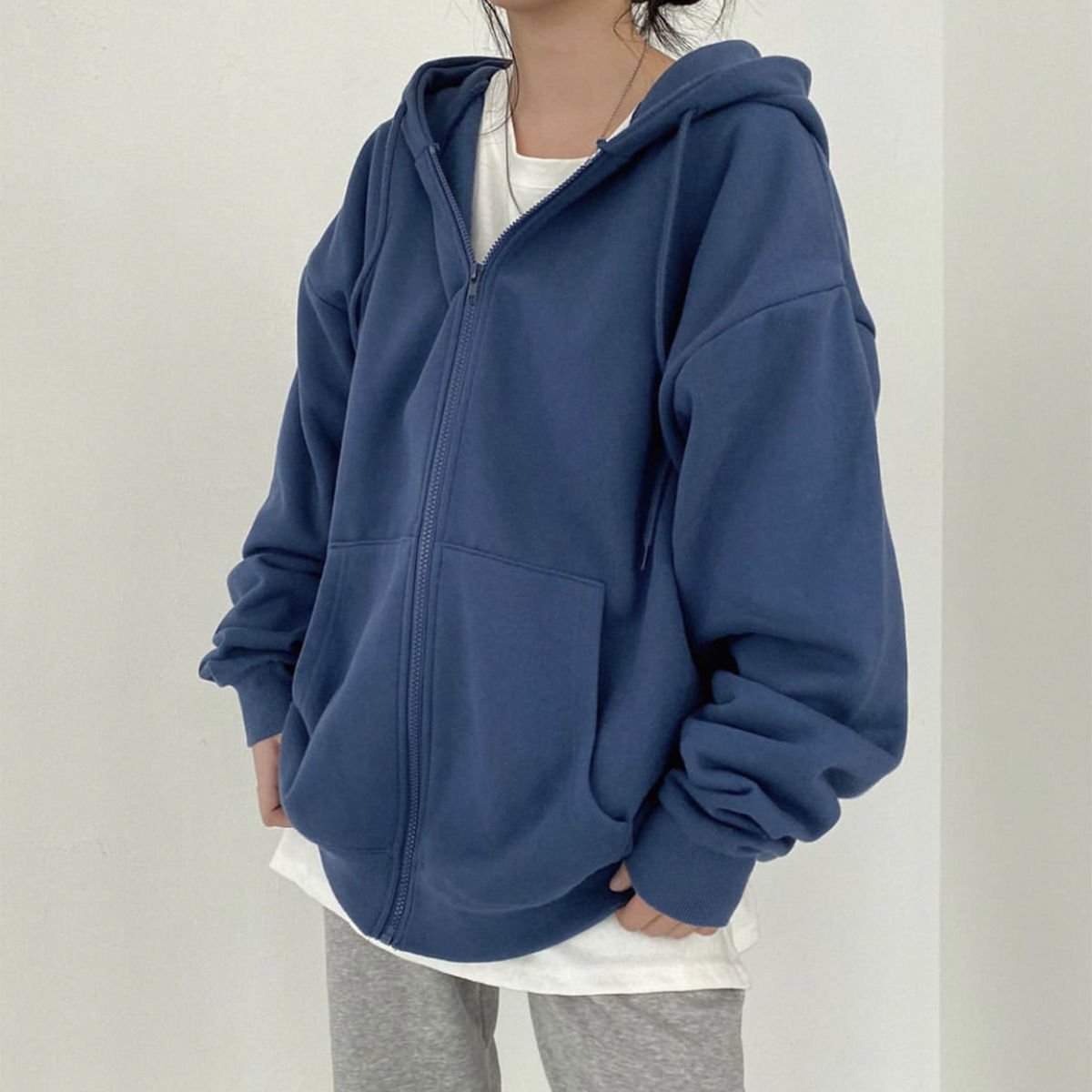 best Women Hoodies Solid Color Zip Up Pocket Oversized Harajuku Korean Sweatshirts Female Long Sleeve Hooded Streetwear Casual Top 0 shop online at M2K Trends for