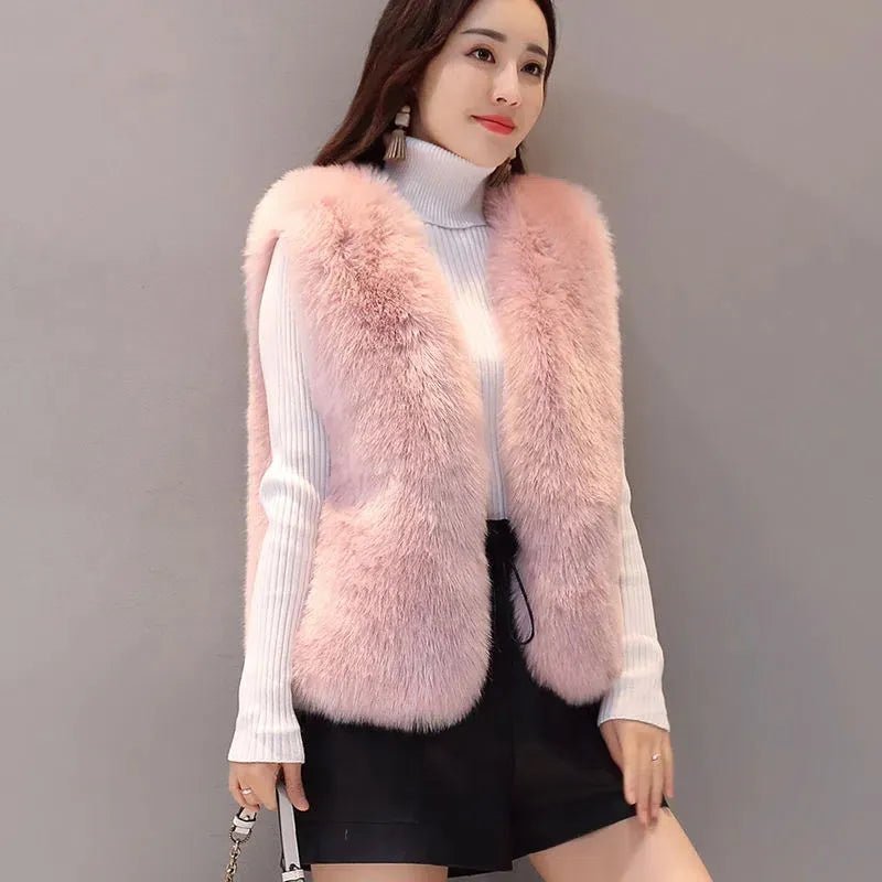 best Women Jacket Autumn Winter Imitation Fox Fur Sleeveless Coat Style Elegance Warm Faux Fur Vest Female Fake Fur Waistcoat Outwear shop online at M2K Trends for