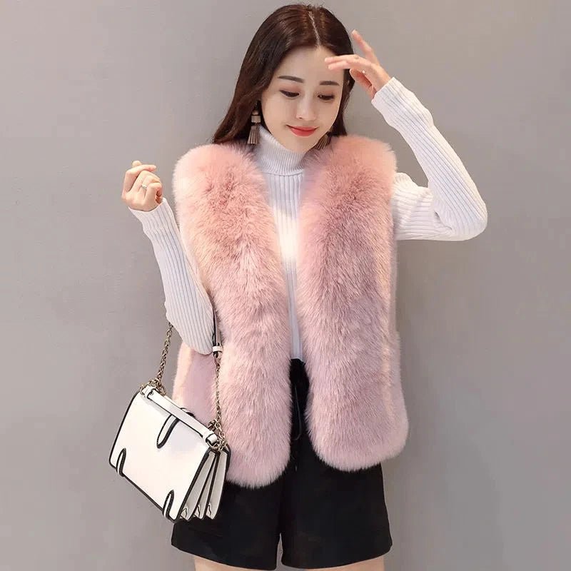 best Women Jacket Autumn Winter Imitation Fox Fur Sleeveless Coat Style Elegance Warm Faux Fur Vest Female Fake Fur Waistcoat Outwear shop online at M2K Trends for