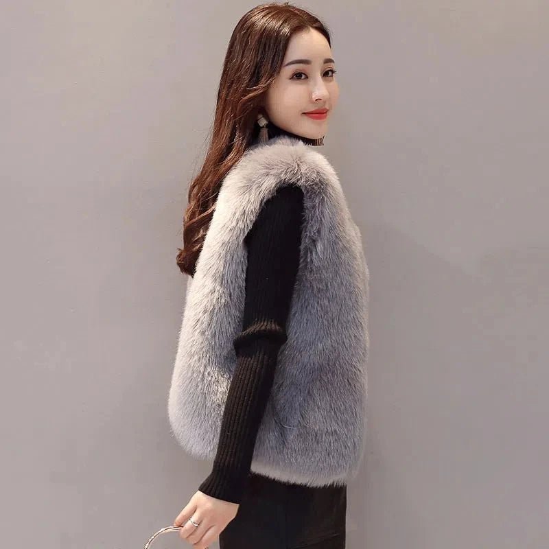 best Women Jacket Autumn Winter Imitation Fox Fur Sleeveless Coat Style Elegance Warm Faux Fur Vest Female Fake Fur Waistcoat Outwear shop online at M2K Trends for