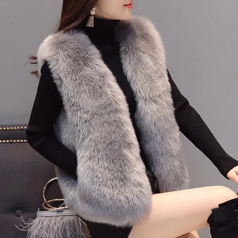 best Women Jacket Autumn Winter Imitation Fox Fur Sleeveless Coat Style Elegance Warm Faux Fur Vest Female Fake Fur Waistcoat Outwear shop online at M2K Trends for