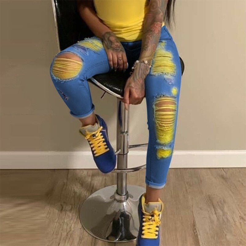 best Women Jeans Streetwear Vintage Jeans Spring and Autumn Fashion Slim Ripped Jeans Women High Waist Denim Pencil Pants Trousers 0 shop online at M2K Trends for