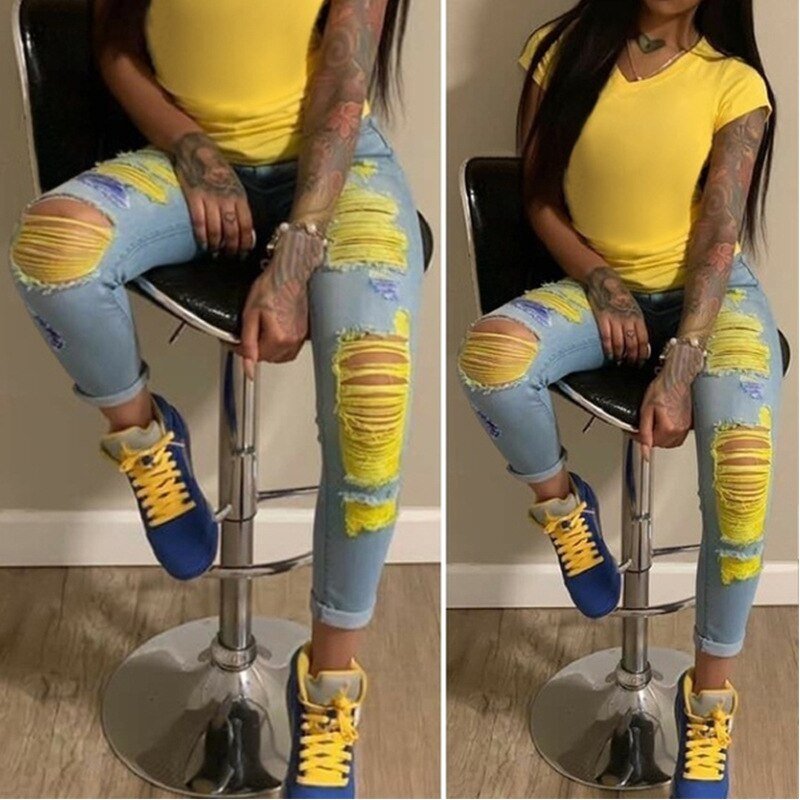 best Women Jeans Streetwear Vintage Jeans Spring and Autumn Fashion Slim Ripped Jeans Women High Waist Denim Pencil Pants Trousers 0 shop online at M2K Trends for