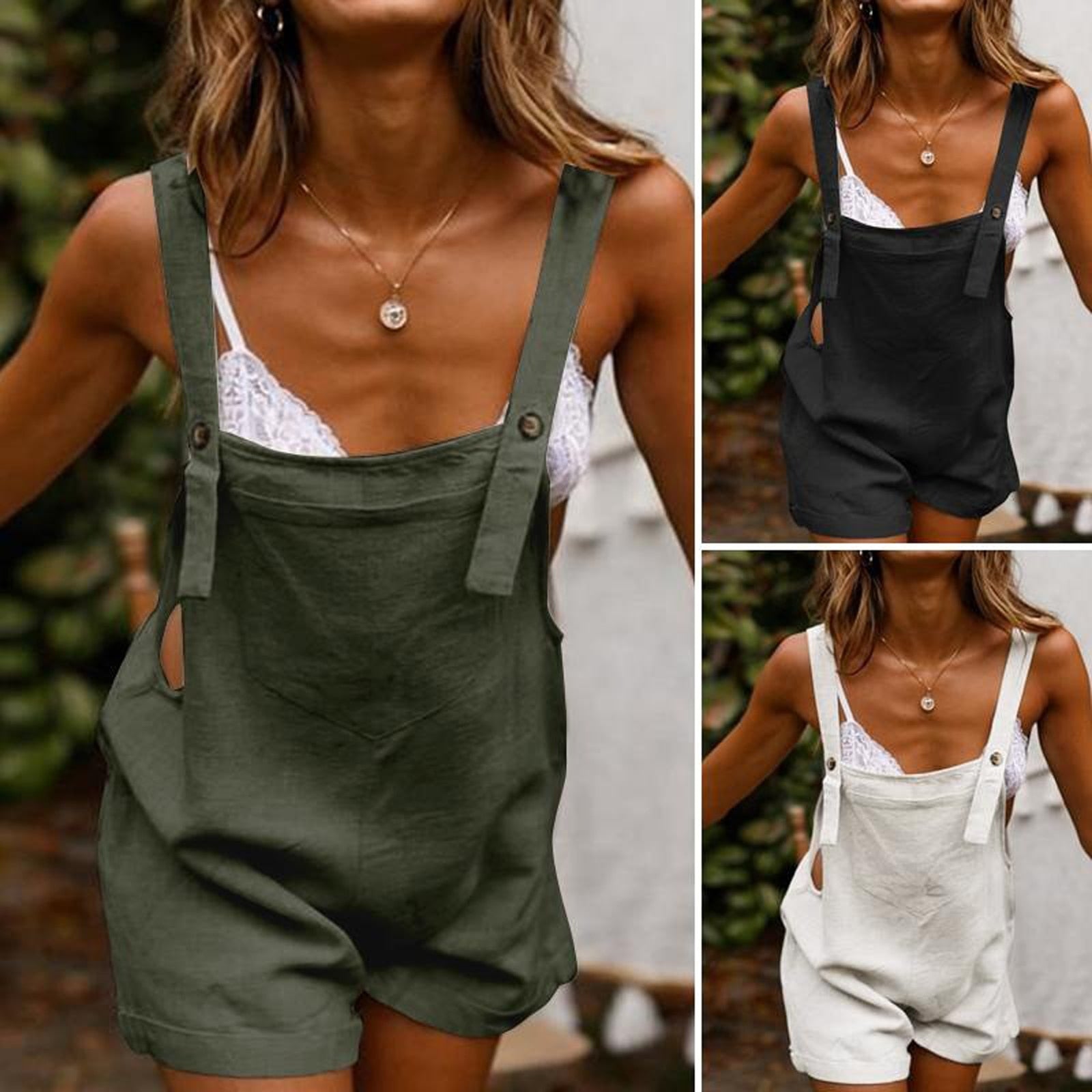 best Women Loose Style Overalls Boho Solid Color Square Collar Playsuits Sleeveless Rompers Summer Casual Clothes 0 shop online at M2K Trends for