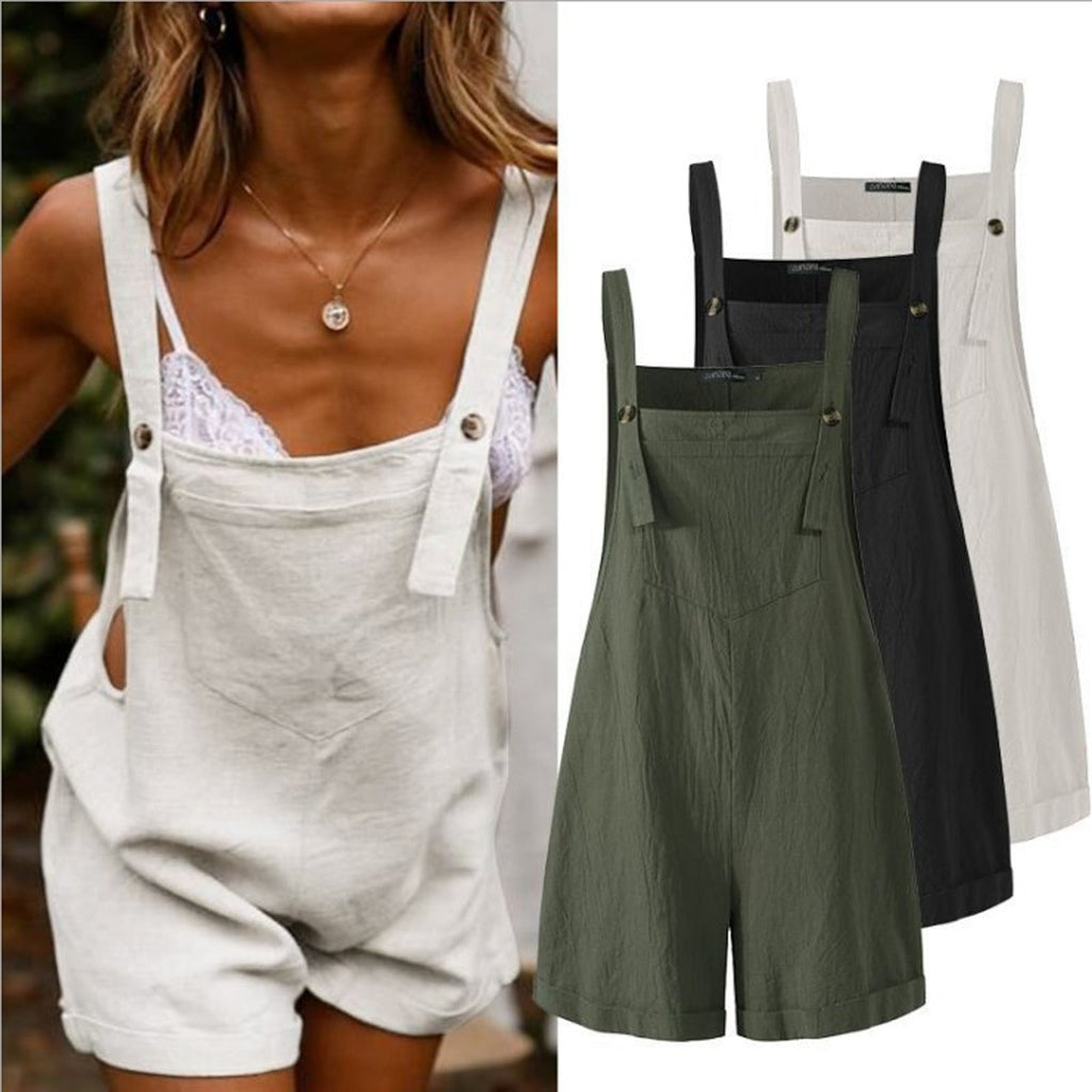best Women Loose Style Overalls Boho Solid Color Square Collar Playsuits Sleeveless Rompers Summer Casual Clothes 0 shop online at M2K Trends for