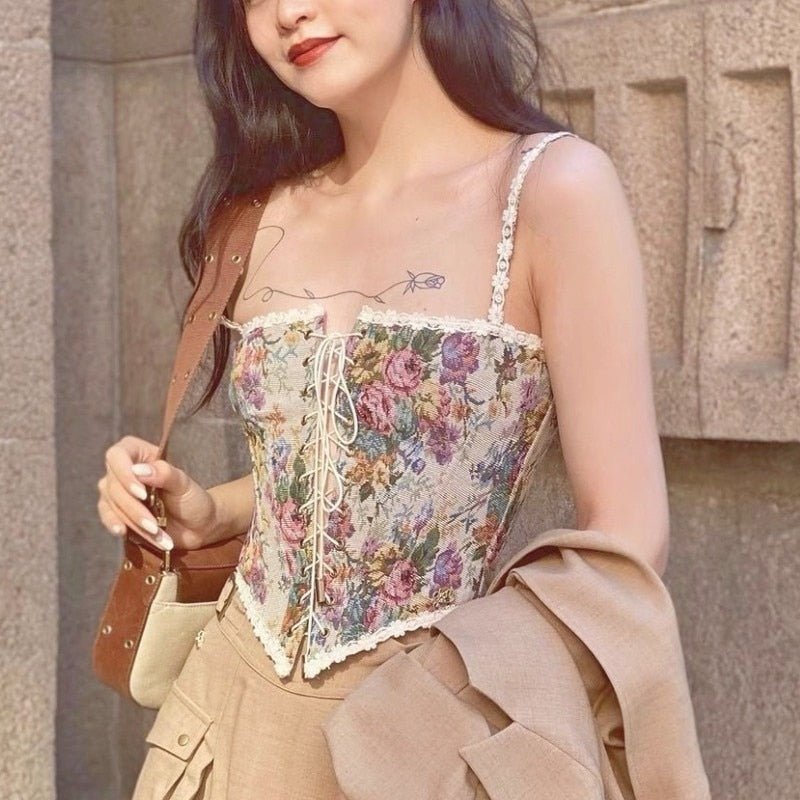 best Women Print Halter Tops Chic Bandage Floral Corset Shirts Elegant Designer French Vintage Sexy Style Party Club Ladies Top 0 shop online at M2K Trends for