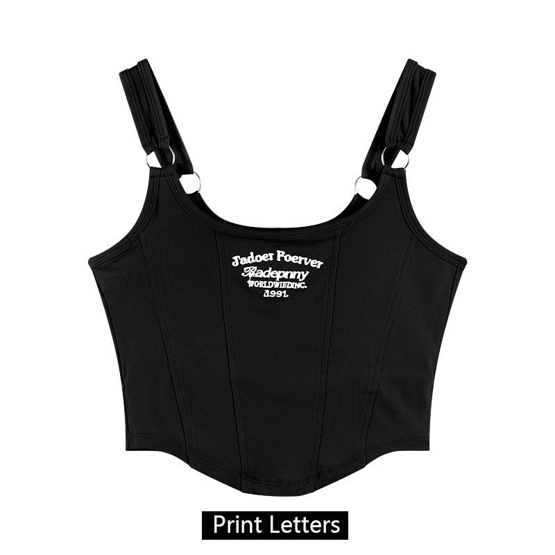 best Women Sleeveless Crop Top Tank Tops Sexy Vest Letters Y2K Solid Color Short Women's T-shirt Camisole Crop Top With Bra Pad 0 shop online at M2K Trends for