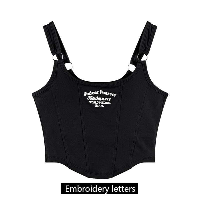 best Women Sleeveless Crop Top Tank Tops Sexy Vest Letters Y2K Solid Color Short Women's T-shirt Camisole Crop Top With Bra Pad 0 shop online at M2K Trends for