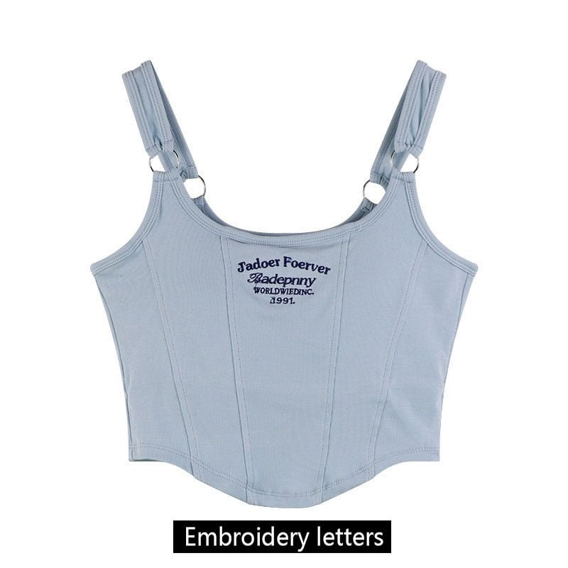 best Women Sleeveless Crop Top Tank Tops Sexy Vest Letters Y2K Solid Color Short Women's T-shirt Camisole Crop Top With Bra Pad 0 shop online at M2K Trends for