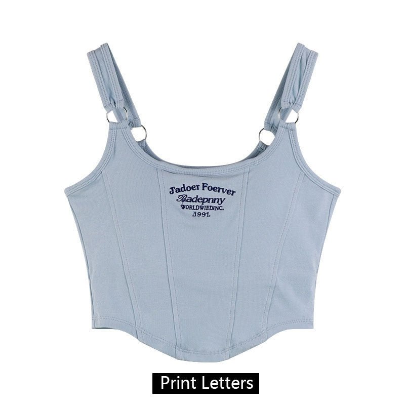 best Women Sleeveless Crop Top Tank Tops Sexy Vest Letters Y2K Solid Color Short Women's T-shirt Camisole Crop Top With Bra Pad 0 shop online at M2K Trends for