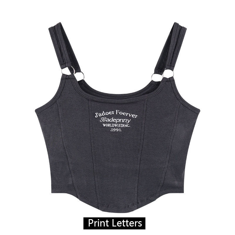 best Women Sleeveless Crop Top Tank Tops Sexy Vest Letters Y2K Solid Color Short Women's T-shirt Camisole Crop Top With Bra Pad 0 shop online at M2K Trends for
